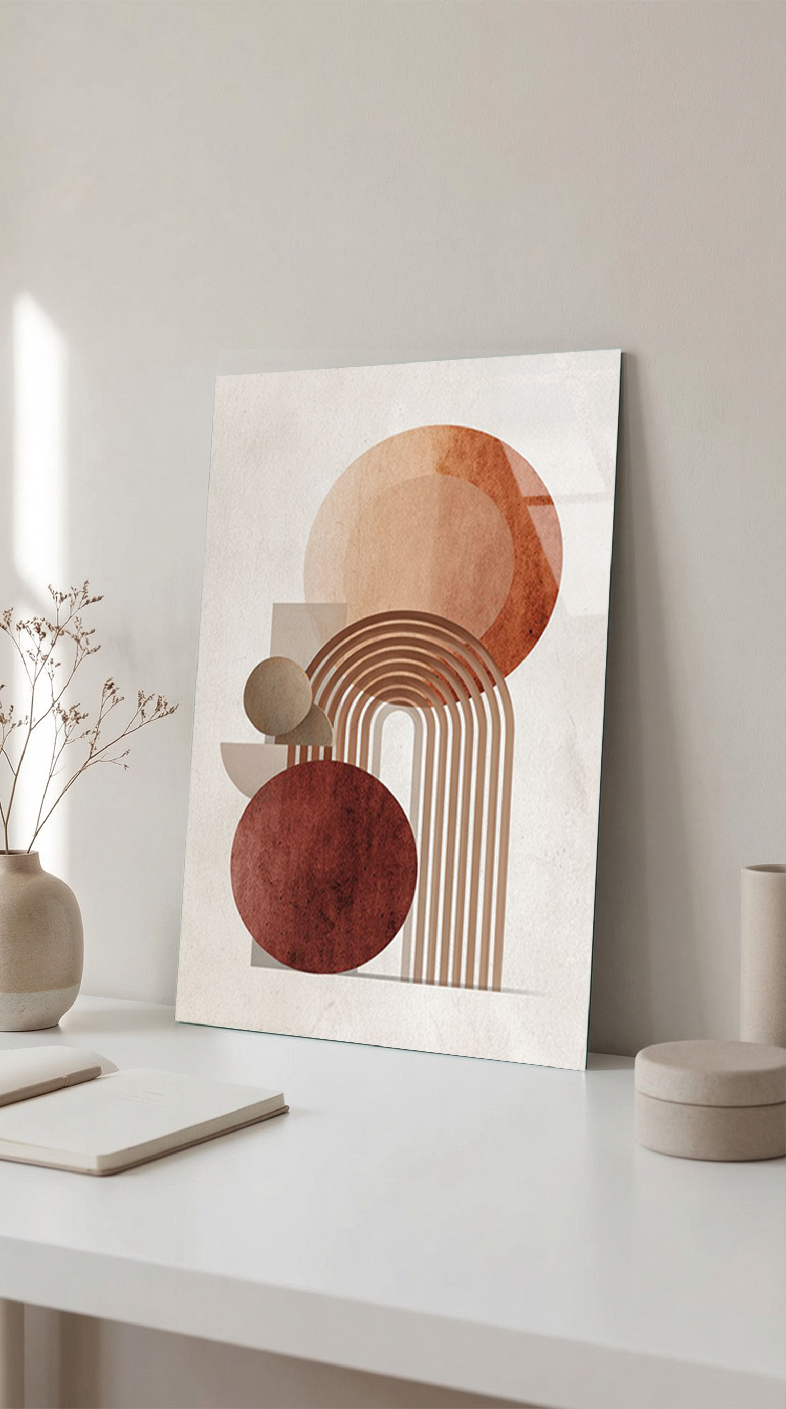 Japandi Tarzı Minimalist Geometrik Cam Tablo | Vitraum