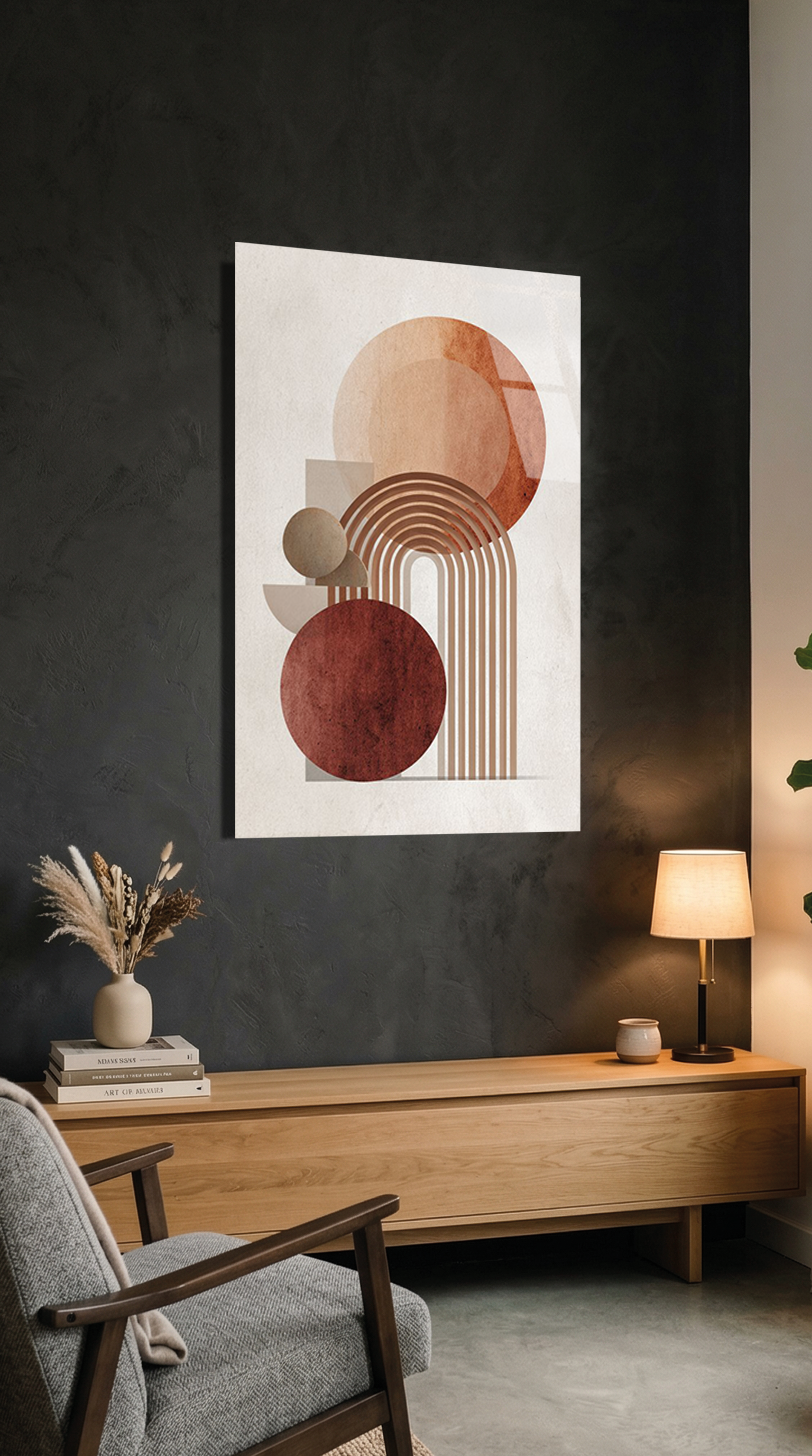 Japandi Tarzı Minimalist Geometrik Cam Tablo | Vitraum