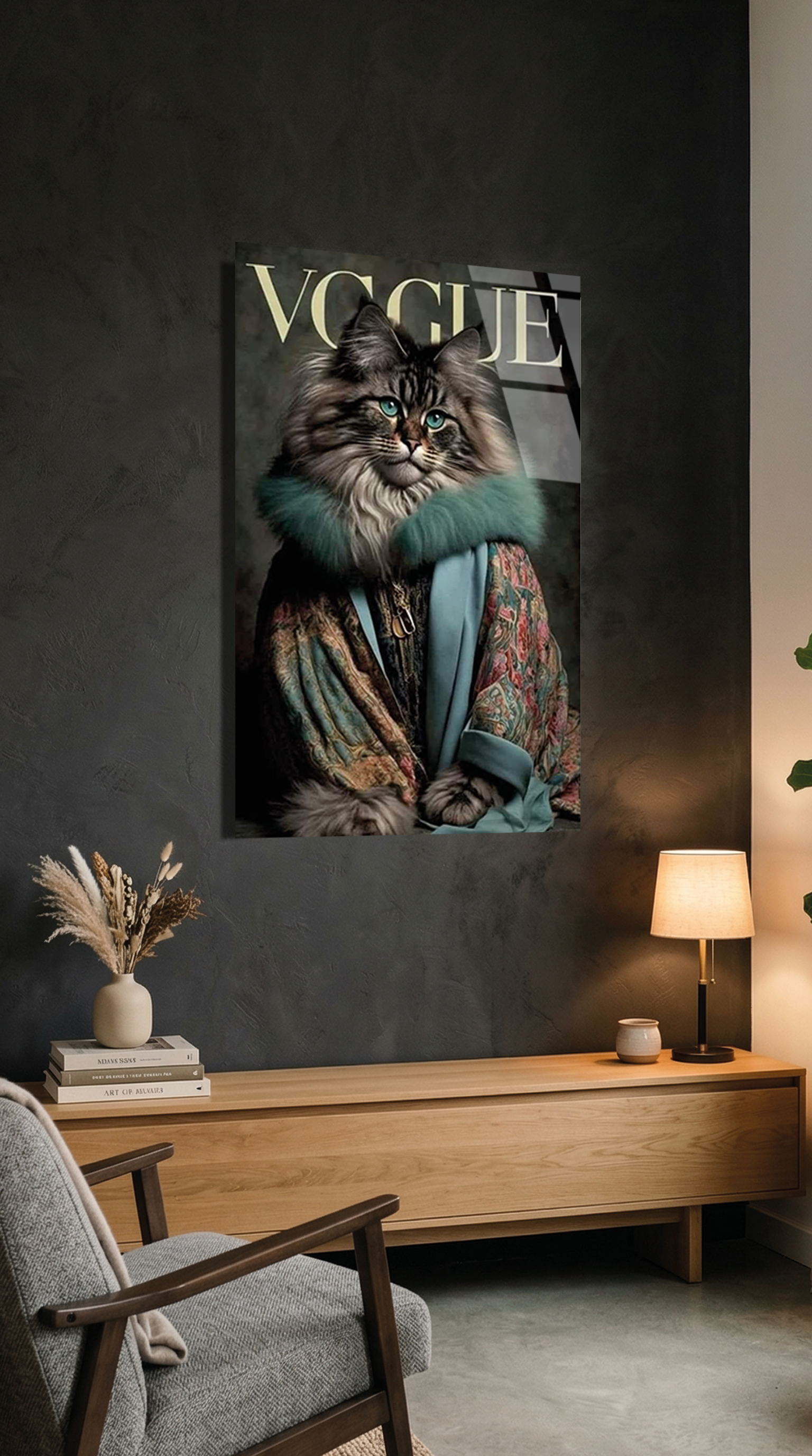 Karizmatik Kedi Portresi Cam Tablo – Ek Görsel