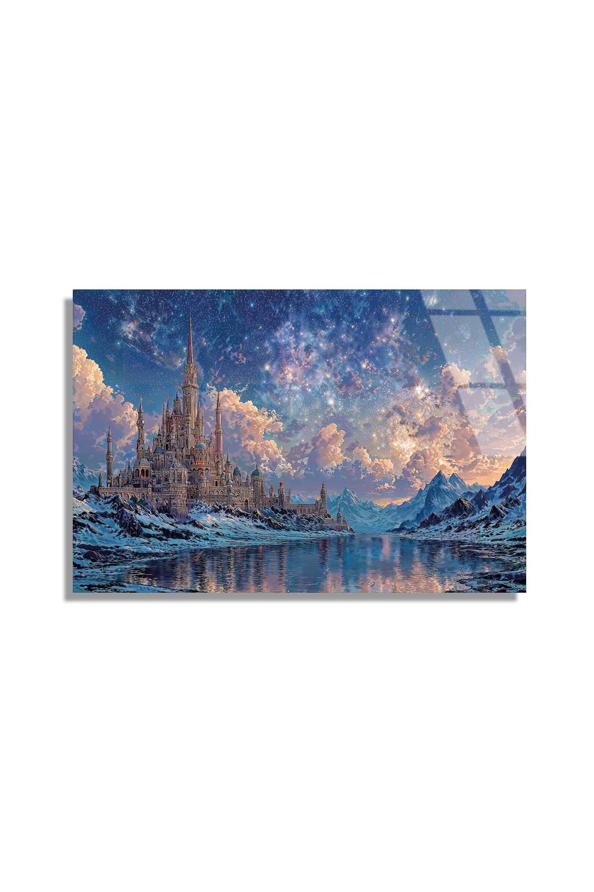 Karlı Dağlar ve Görkemli Sato Yıldızlı Gece Manzarası Cam Tablo