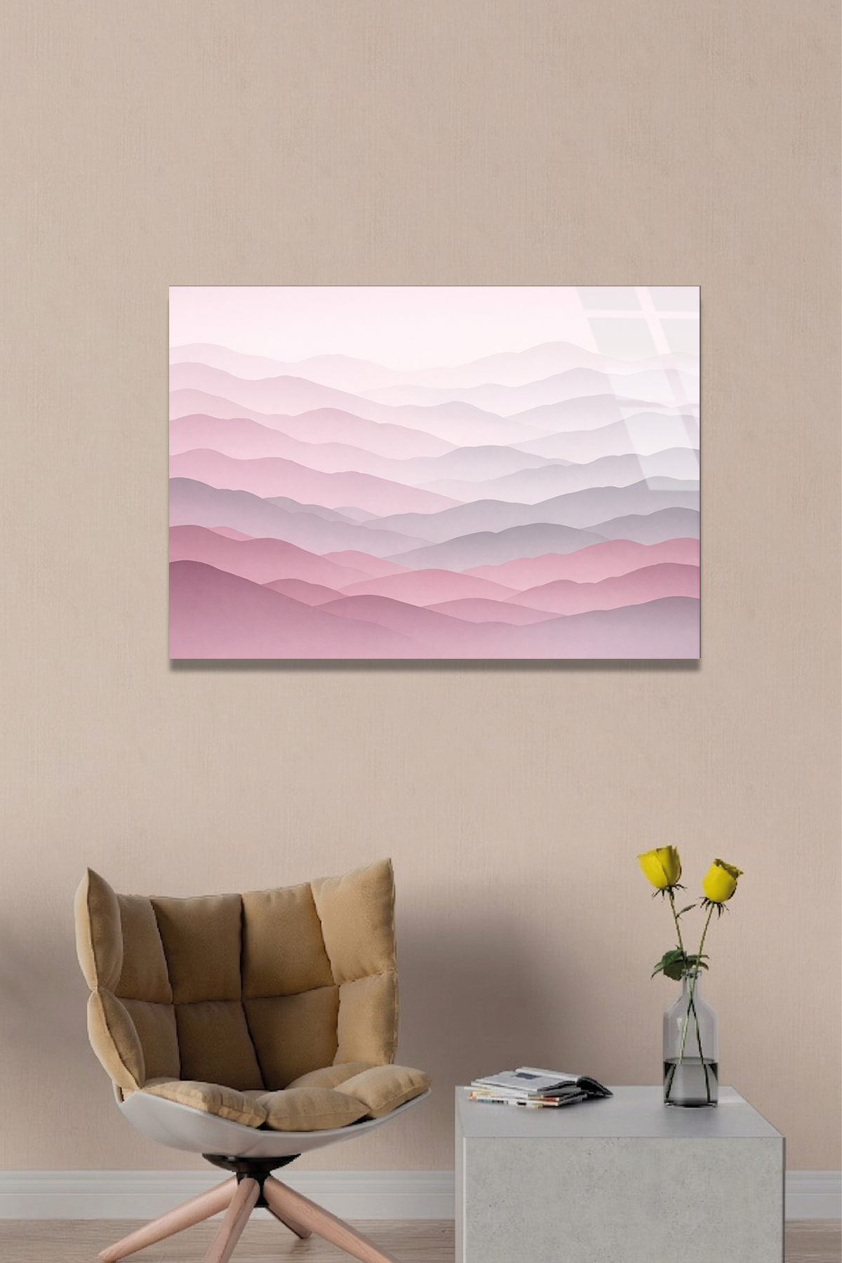 Katmanlı Pastel Tepeler Cam Tablo | Vitraum