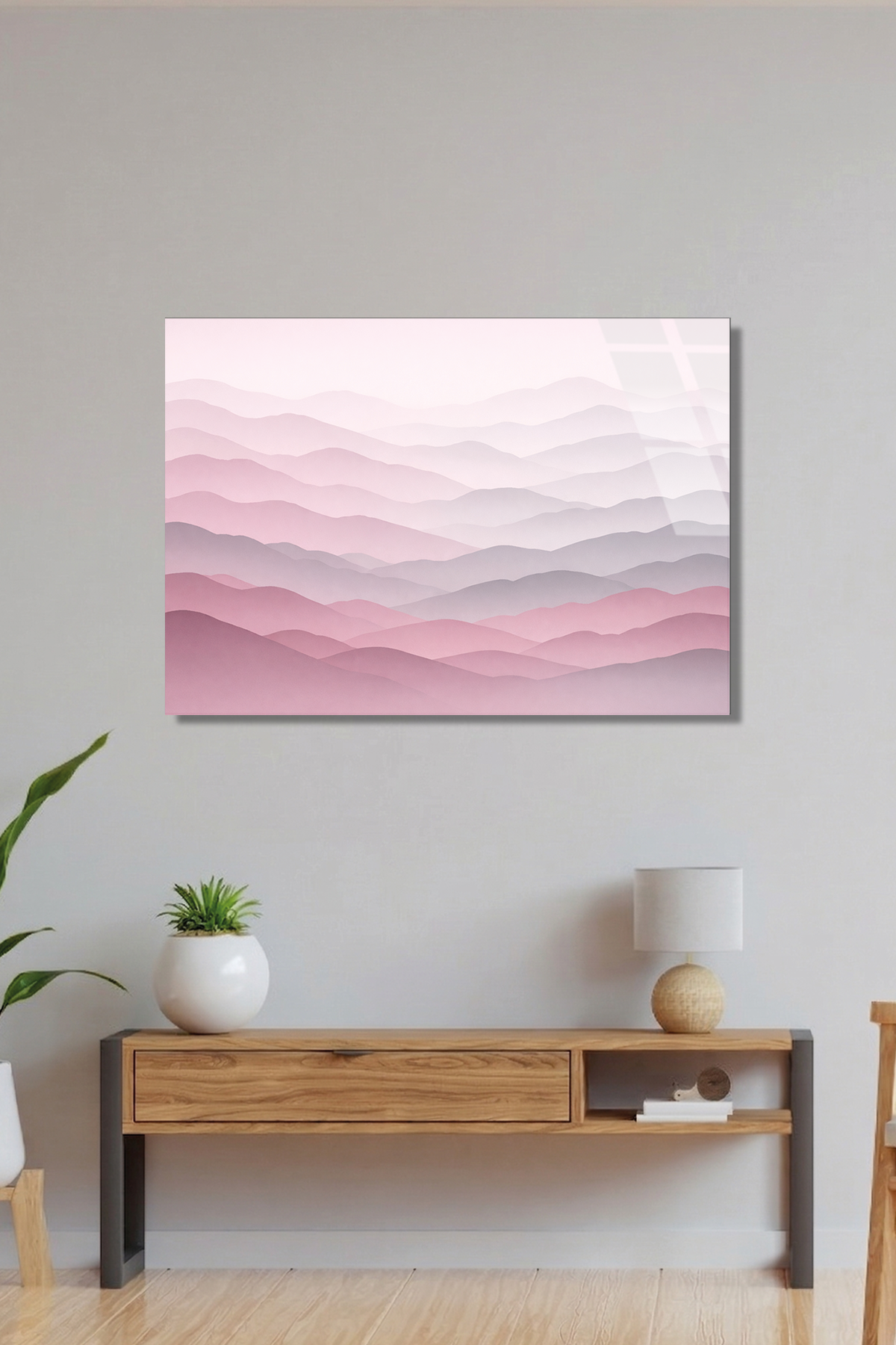 Katmanlı Pastel Tepeler Cam Tablo | Vitraum