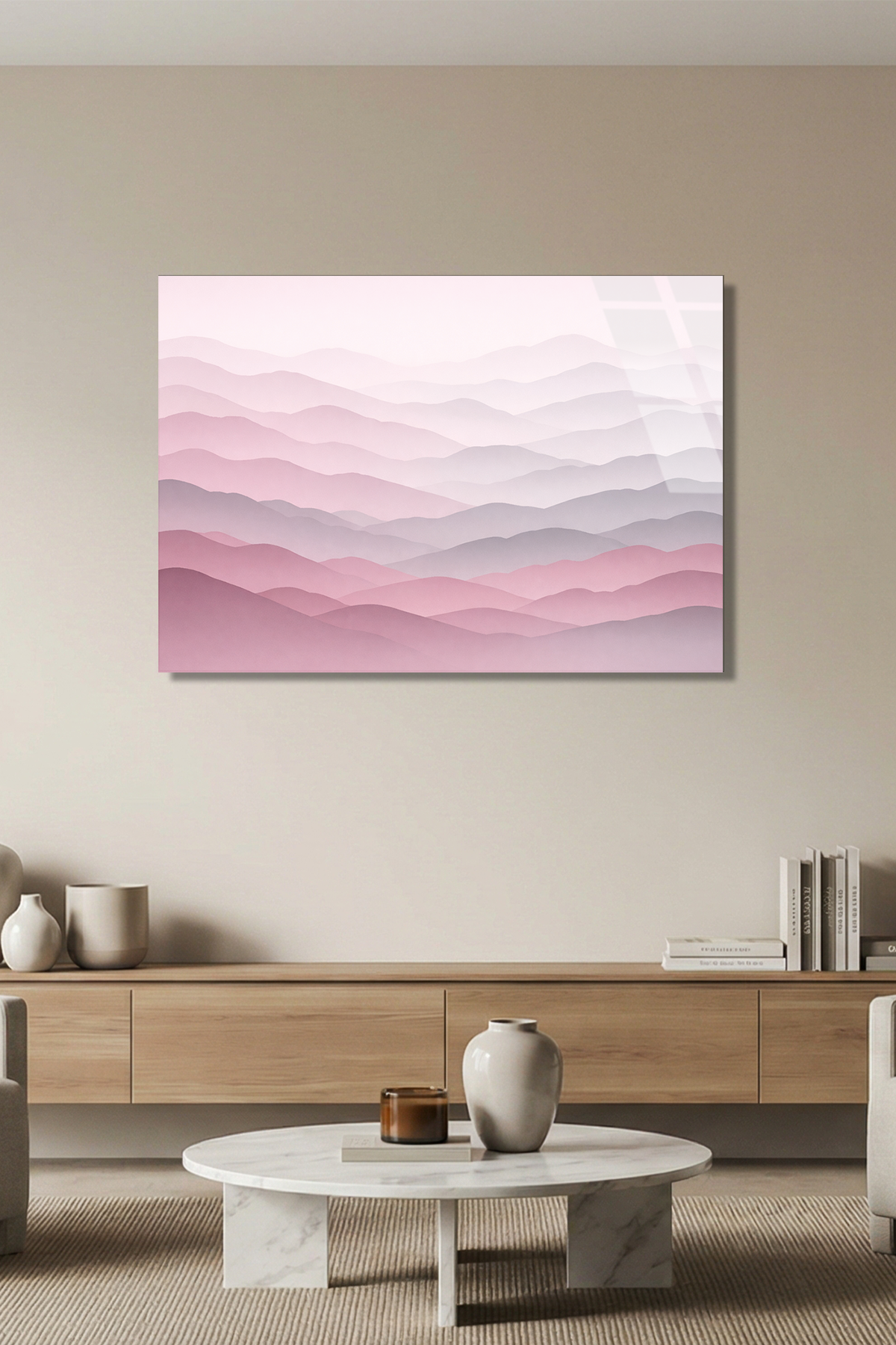 Katmanlı Pastel Tepeler Cam Tablo | Vitraum