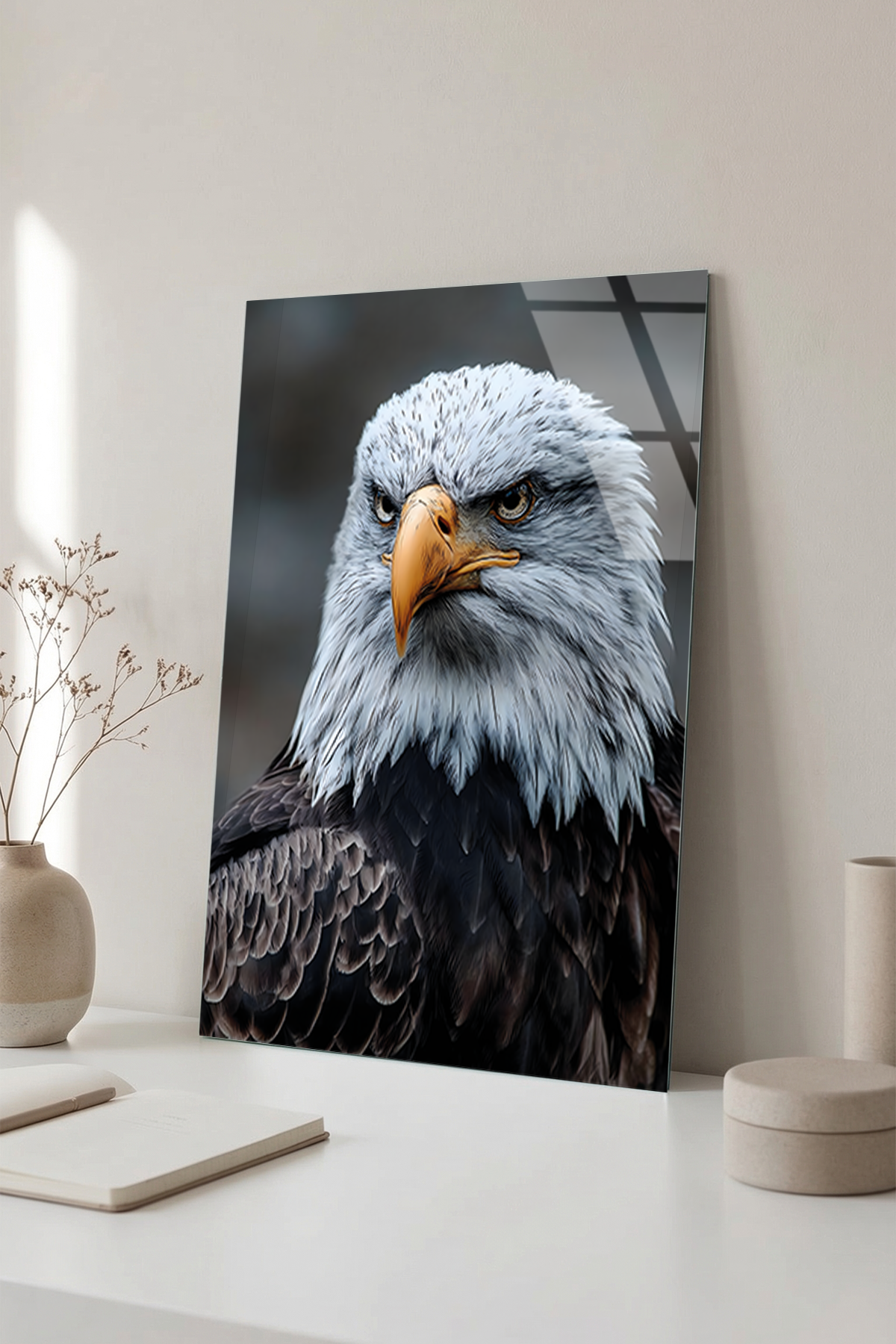 Kartal Portresi ve Doğal Dokular Cam Tablo