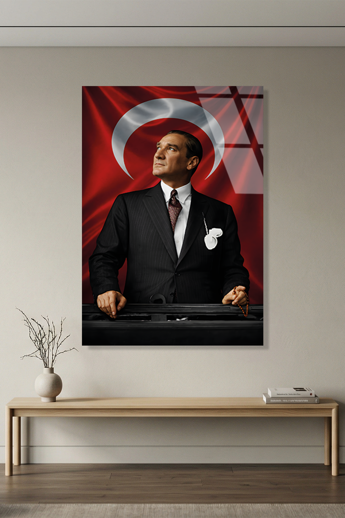 Kemal Atatürk ve Türk Bayrağı Cam Tablo | Vitraum