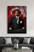Kemal Atatürk ve Türk Bayrağı Cam Tablo | Vitraum