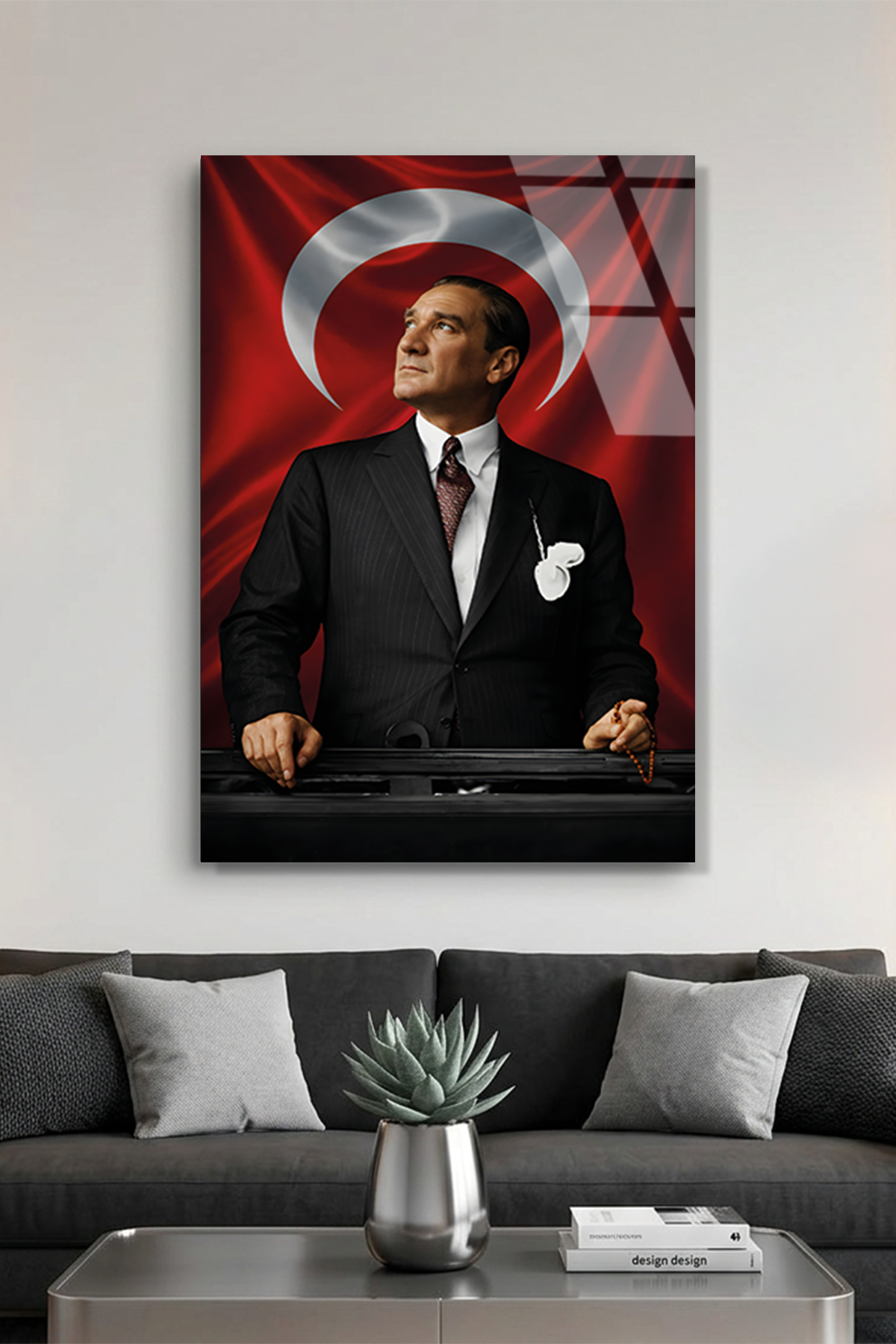 Kemal Atatürk ve Türk Bayrağı Cam Tablo | Vitraum