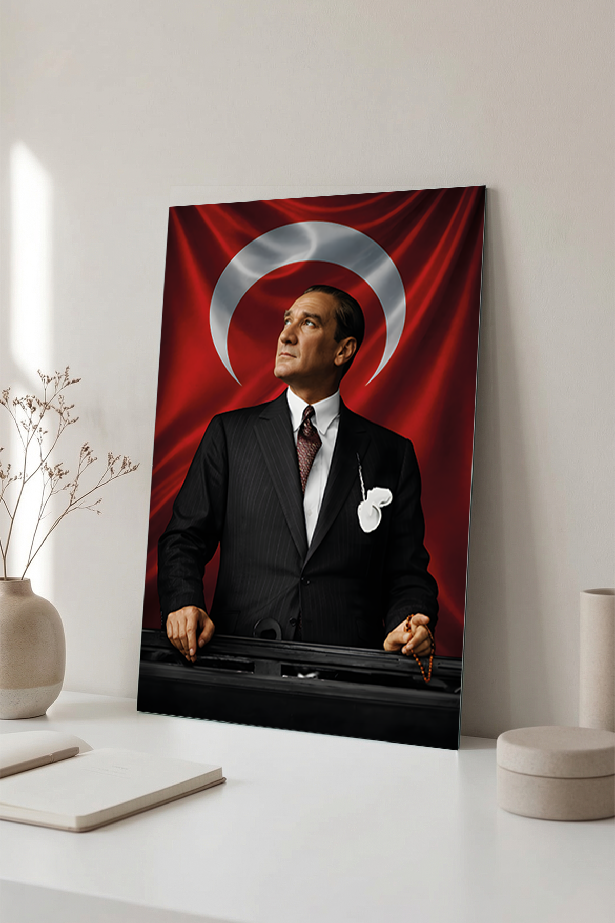 Kemal Atatürk ve Türk Bayrağı Cam Tablo | Vitraum
