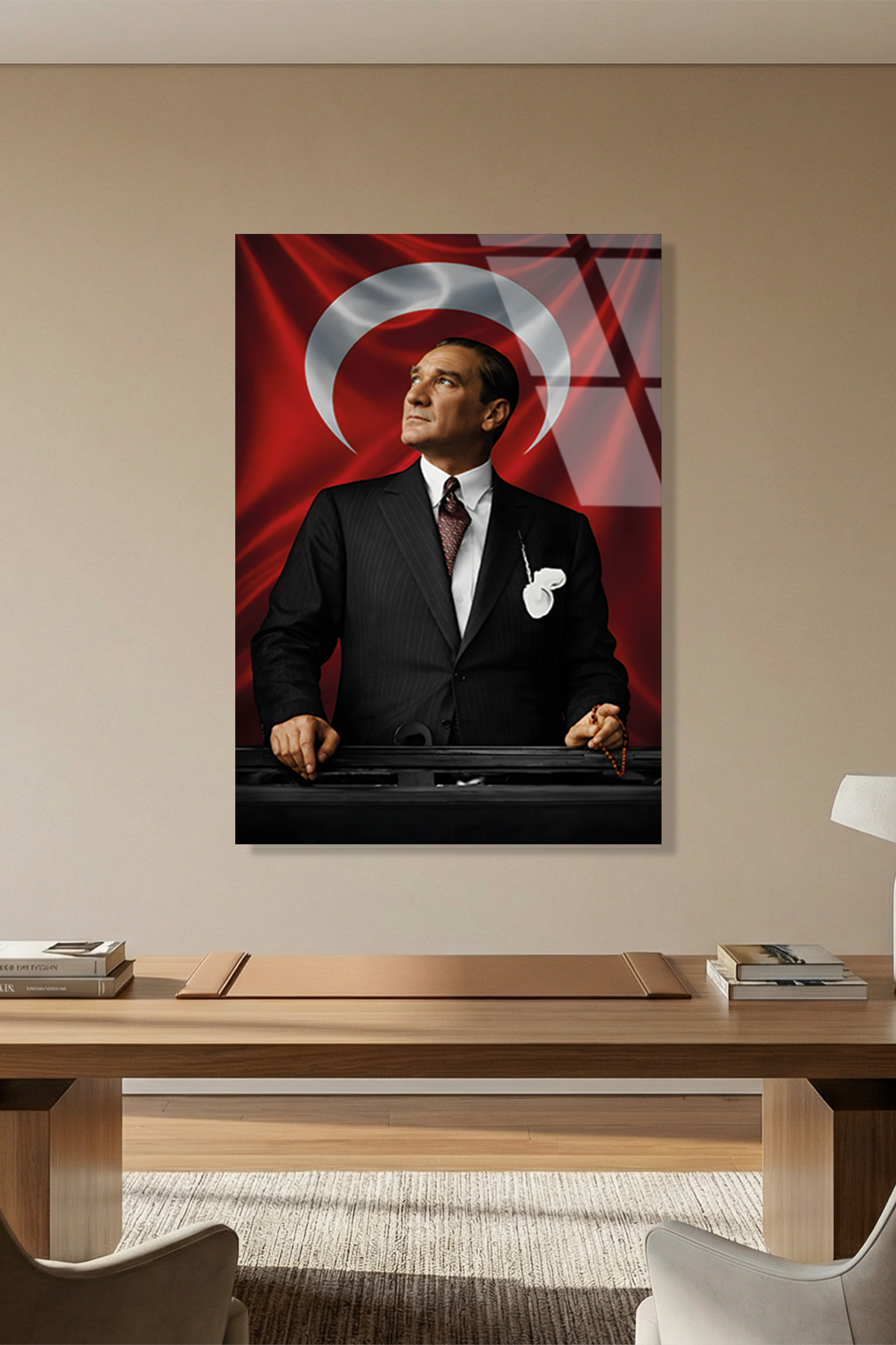 Kemal Atatürk ve Türk Bayrağı Cam Tablo | Vitraum