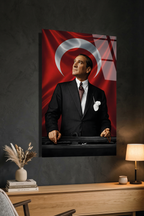 Kemal Atatürk ve Türk Bayrağı Cam Tablo | Vitraum