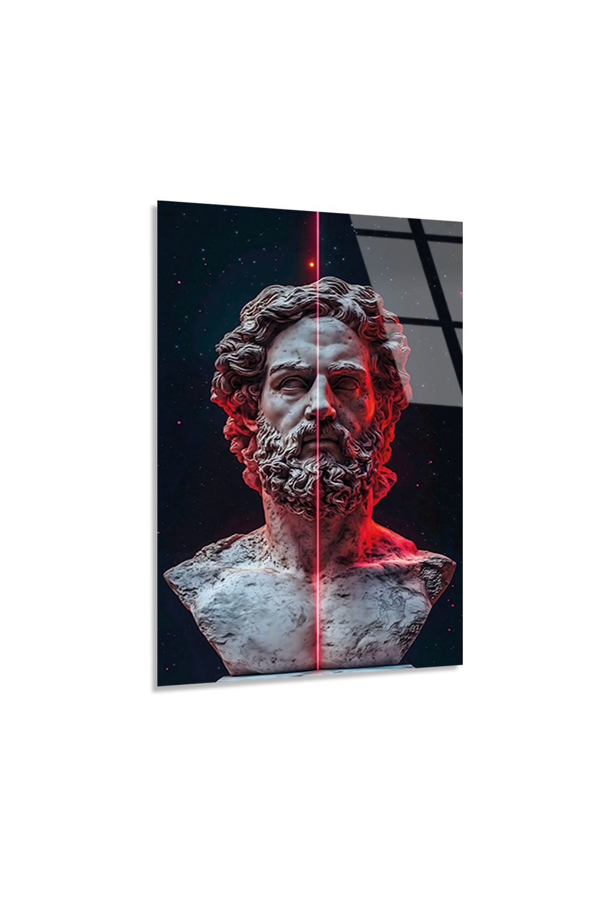 Kırmızı Işıklı Modern Antik Yunan Bust Portresi Cam Tablo