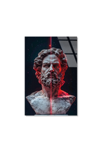 Kırmızı Işıklı Modern Antik Yunan Bust Portresi Cam Tablo