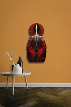 Kırmızı Kimonolu ve Katana Kılıçlı Geisha Metal Tablo
