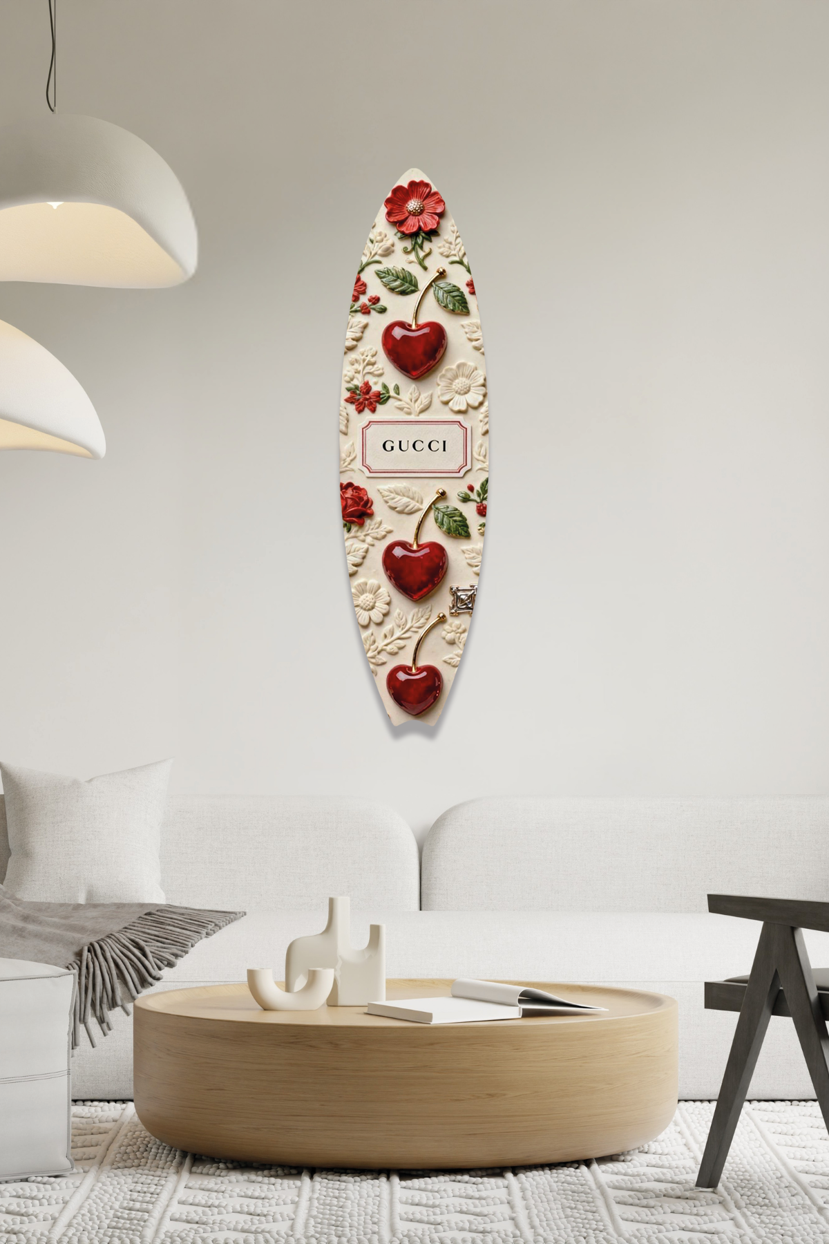 Luxury Fashion Temali Kiraz Desenli Sörf Tahtası Metal Tablo