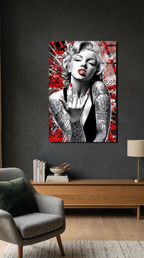 Marilyn Monroe Pop Art Siyah Beyaz Kırmızı Cam Tablo | Vitraum