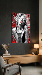 Marilyn Monroe Pop Art Siyah Beyaz Kırmızı Cam Tablo | Vitraum