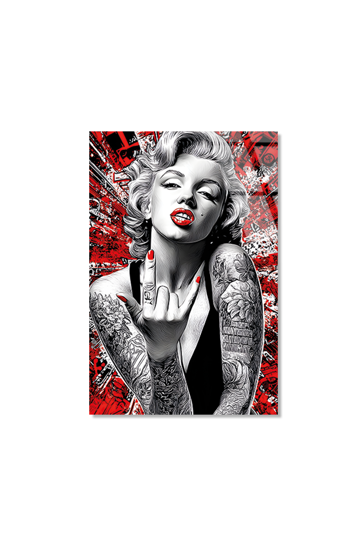 Marilyn Monroe Pop Art Siyah Beyaz Kırmızı Cam Tablo | Vitraum
