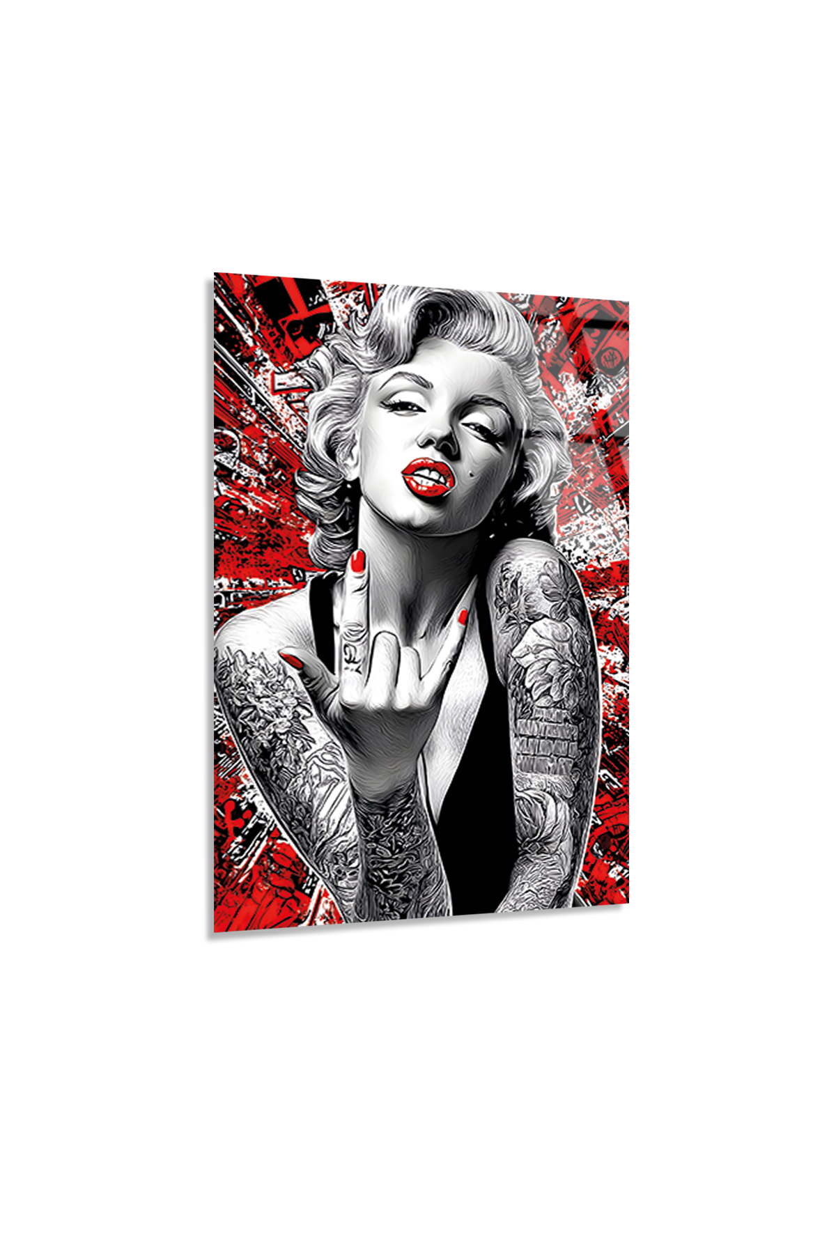 Marilyn Monroe Pop Art Siyah Beyaz Kırmızı Cam Tablo | Vitraum