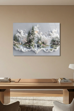 Masalsı Orman Evi ve Şelale Modern Minimalist Manzara Yatay Cam Tablo