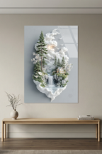Masalsı Orman Evi ve Şelale Modern Minimalist Manzara Cam Tablo