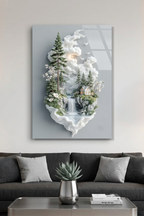 Masalsı Orman Evi ve Şelale Modern Minimalist Manzara Cam Tablo