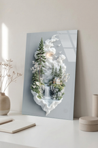 Masalsı Orman Evi ve Şelale Modern Minimalist Manzara Cam Tablo