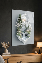 Masalsı Orman Evi ve Şelale Modern Minimalist Manzara Cam Tablo