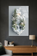 Masalsı Orman Evi ve Şelale Modern Minimalist Manzara Cam Tablo