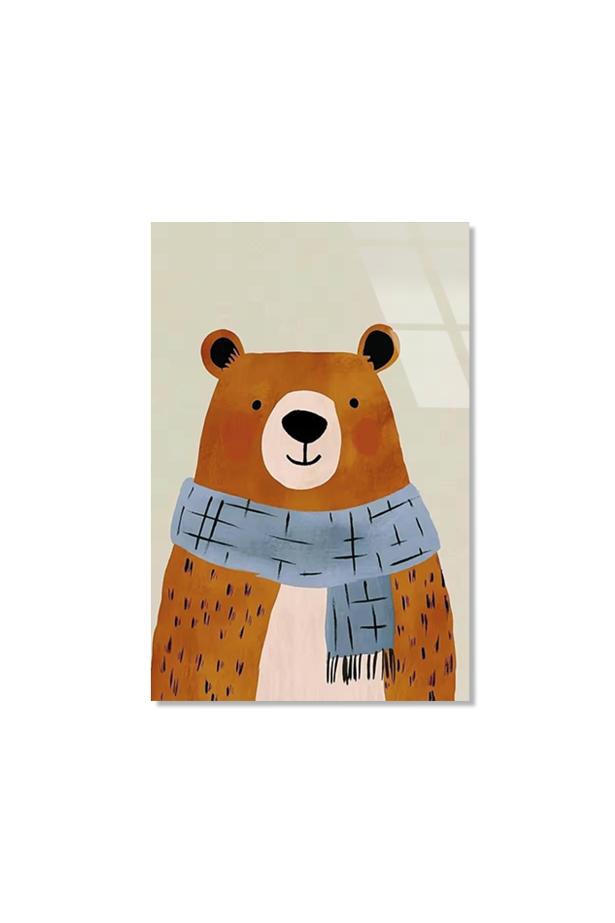 Mavi Atkılı Sevimli Ayı Cam Tablo | Vitraum