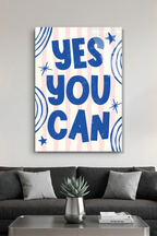 Mavi Beyaz "Yes You Can" Yazılı Motivasyon Cam Tablo
