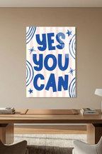 Mavi Beyaz "Yes You Can" Yazılı Motivasyon Cam Tablo