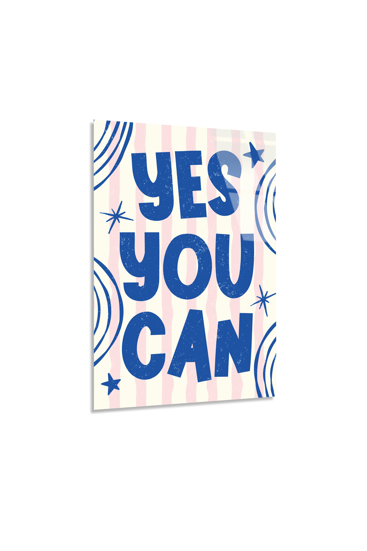 Mavi Beyaz "Yes You Can" Yazılı Motivasyon Cam Tablo