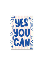 Mavi Beyaz "Yes You Can" Yazılı Motivasyon Cam Tablo