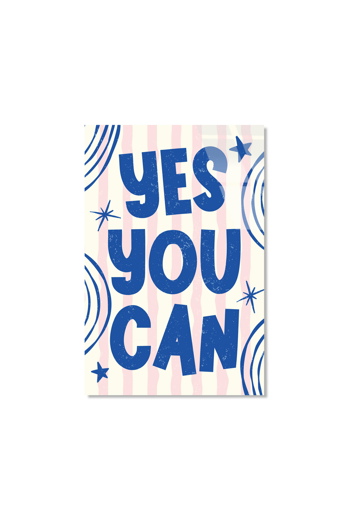 Mavi Beyaz "Yes You Can" Yazılı Motivasyon Cam Tablo