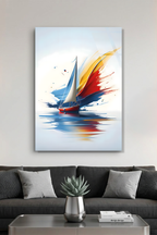 Minimal Beyaz Arka Planda Modern Yelkenli Gemici Cam Tablo