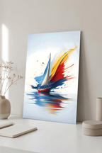 Minimal Beyaz Arka Planda Modern Yelkenli Gemici Cam Tablo