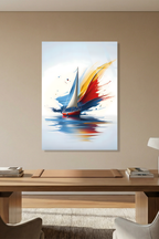 Minimal Beyaz Arka Planda Modern Yelkenli Gemici Cam Tablo