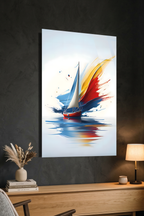 Minimal Beyaz Arka Planda Modern Yelkenli Gemici Cam Tablo