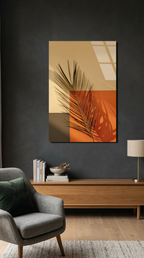 Minimal Kurumuş Palmiye Yaprağı Cam Tablo | Vitraum