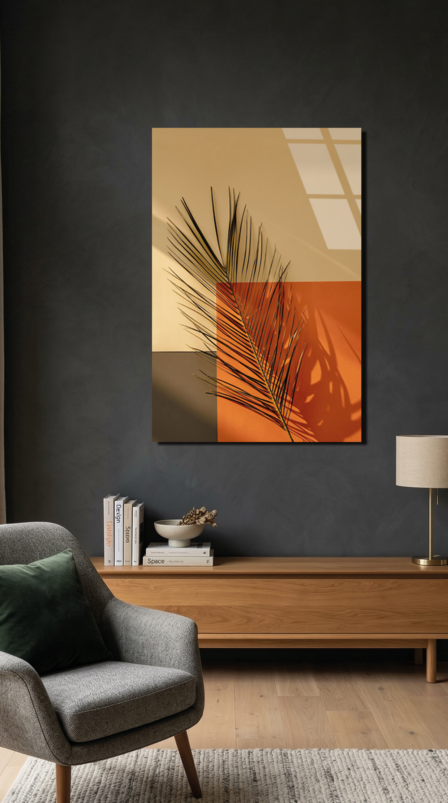 Minimal Kurumuş Palmiye Yaprağı Cam Tablo