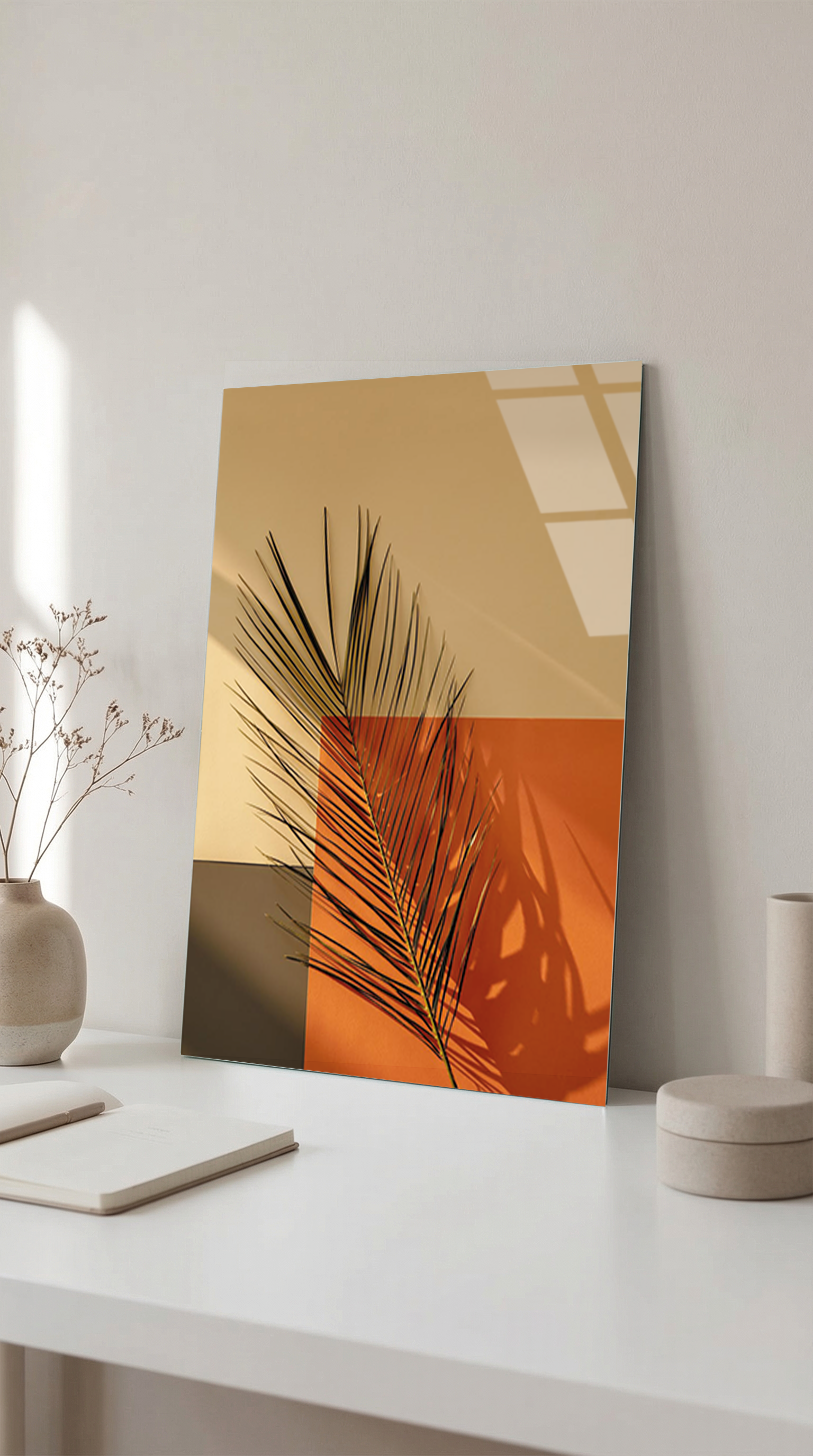 Minimal Kurumuş Palmiye Yaprağı Cam Tablo