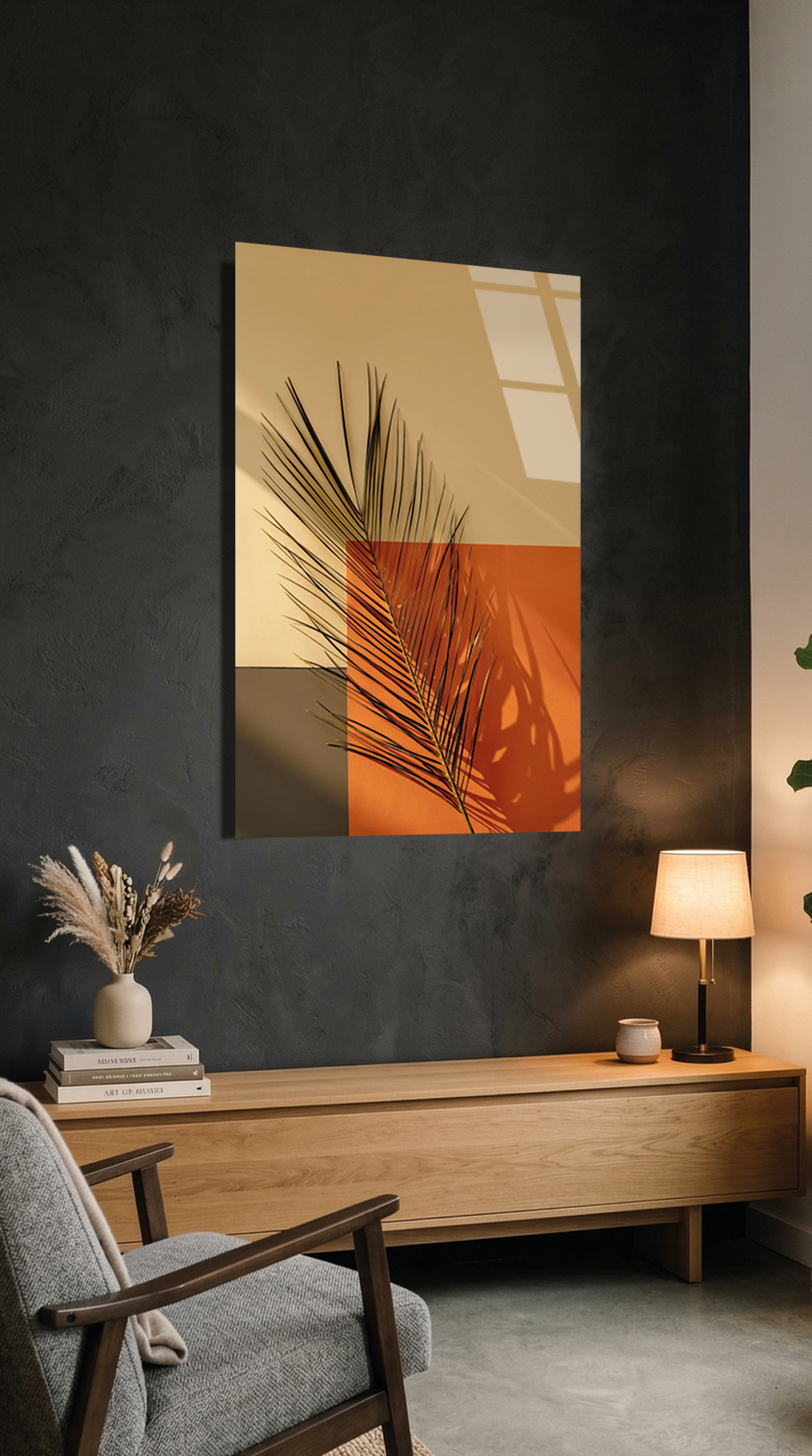 Minimal Kurumuş Palmiye Yaprağı Cam Tablo