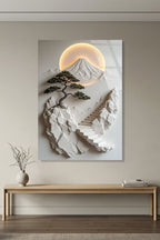 Minimalist Uzak Doğu Temalı Fuji Dağı ve Merdivenler Cam Tablo