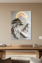 Minimalist Uzak Doğu Temalı Fuji Dağı ve Merdivenler Cam Tablo