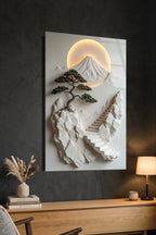 Minimalist Uzak Doğu Temalı Fuji Dağı ve Merdivenler Cam Tablo
