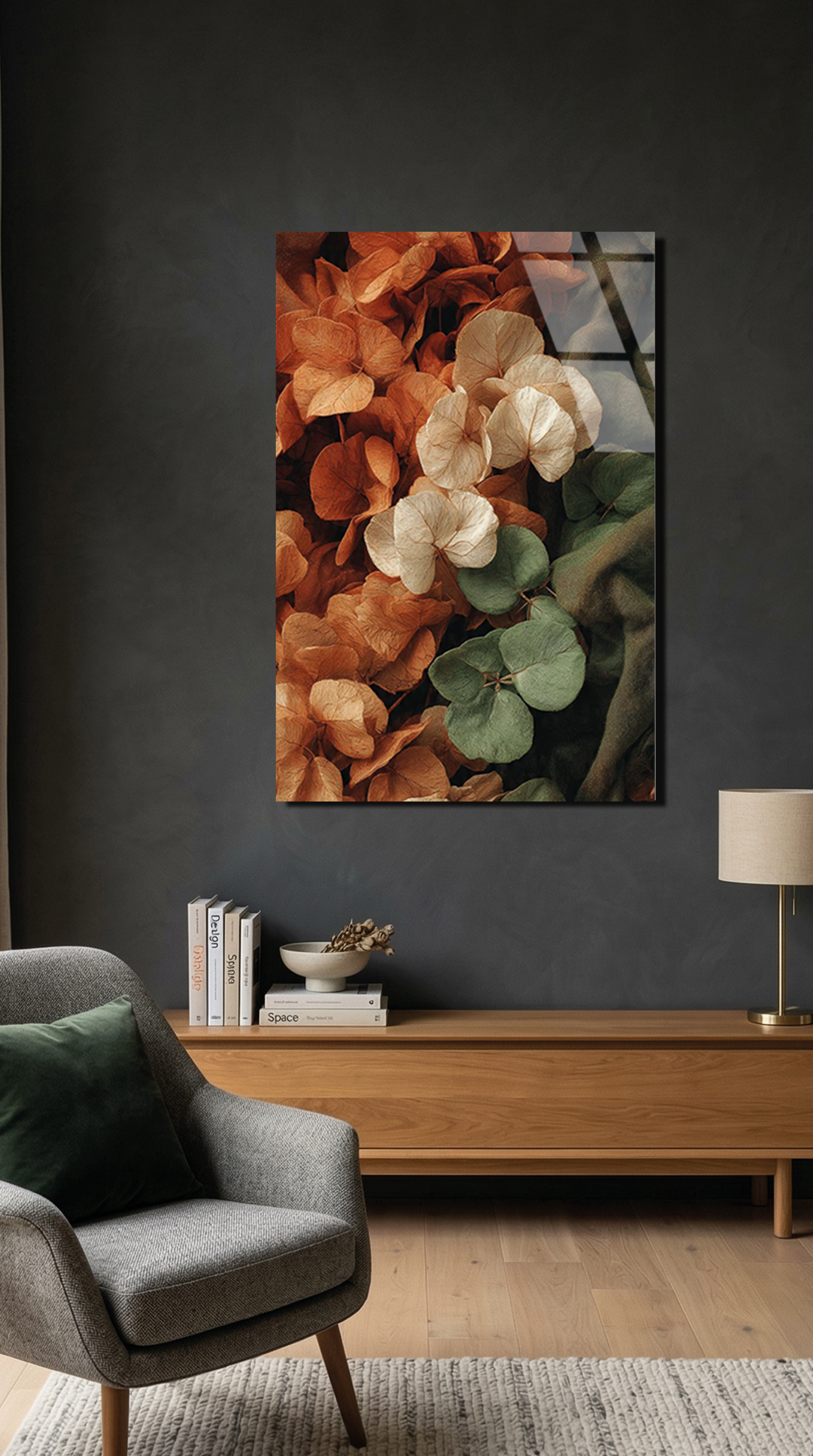 Modern Botanik Çiçek Kompozisyonu Cam Tablo | Vitraum