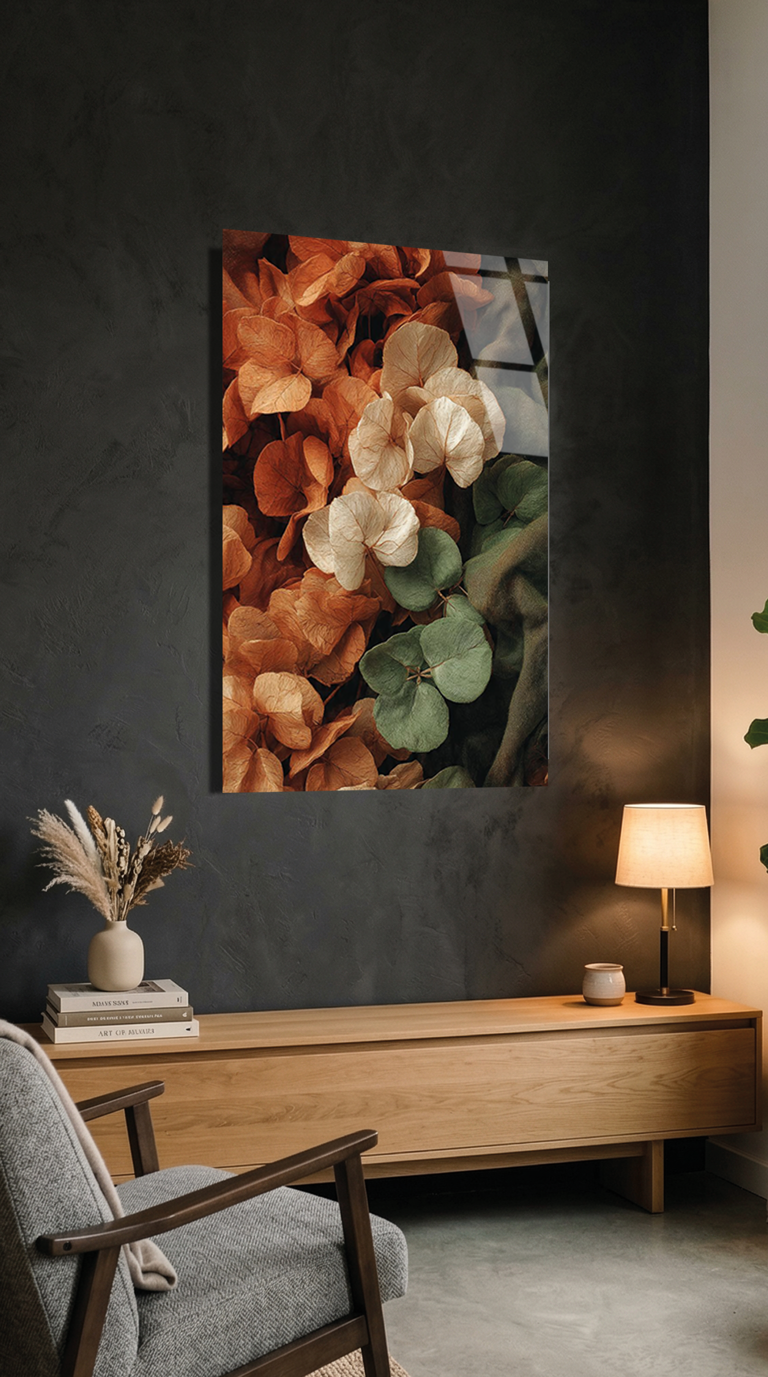 Modern Botanik Çiçek Kompozisyonu Cam Tablo | Vitraum