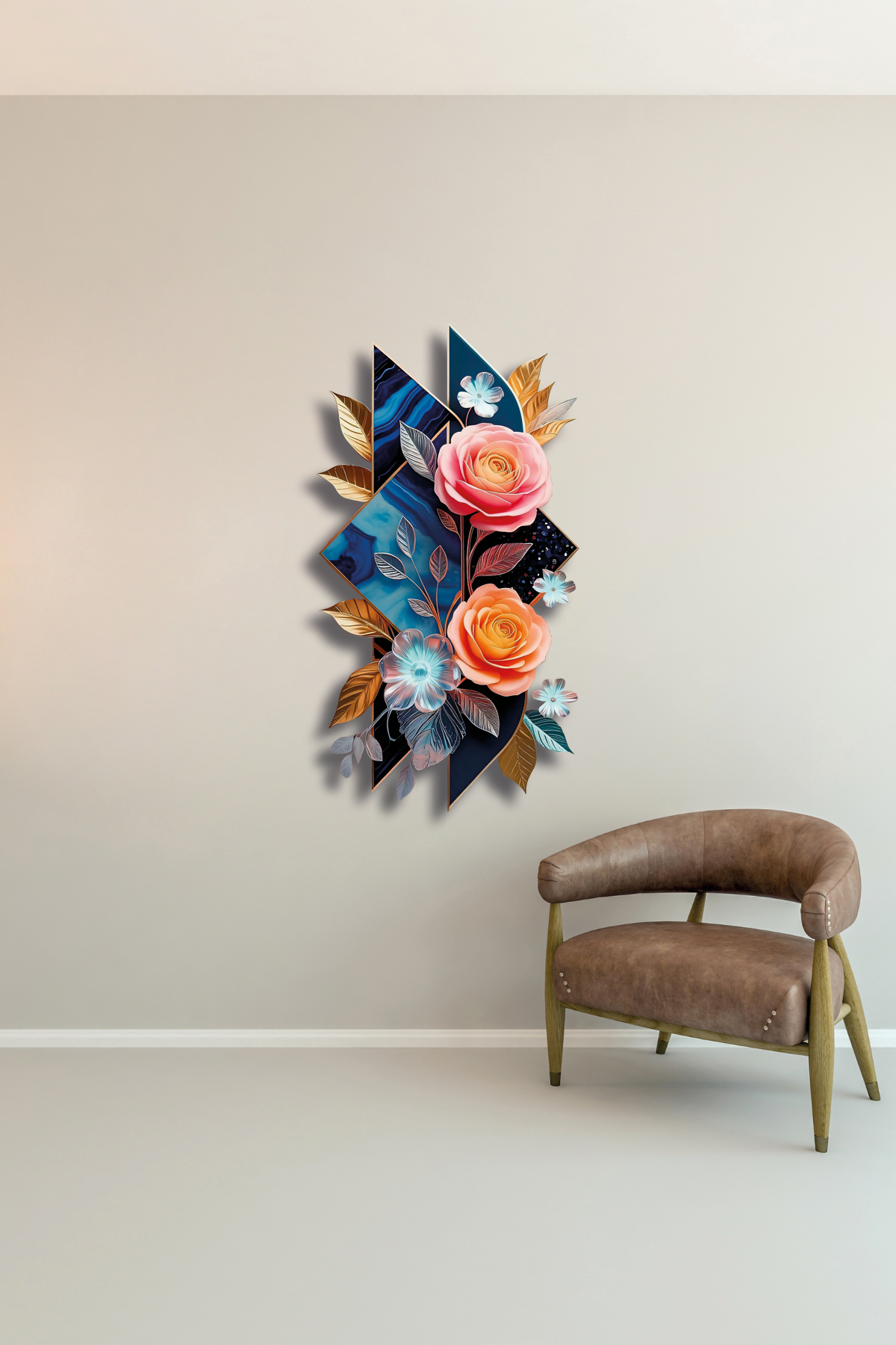 Modern Botanik Güllü ve Geometrik Metal Tablo
