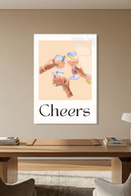 Modern "Cheers" Kadeh İllüstrasyonu Şeftali Tonlu Cam Tablo
