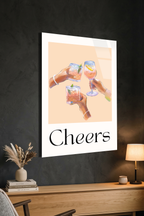 Modern "Cheers" Kadeh İllüstrasyonu Şeftali Tonlu Cam Tablo
